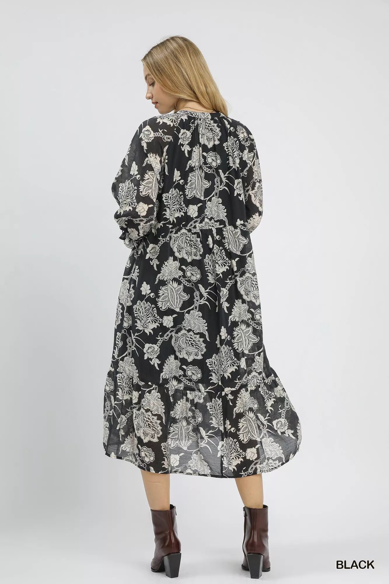 Umgee Floral Print Boho Midi Dress