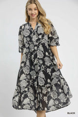 Umgee Floral Print Boho Midi Dress