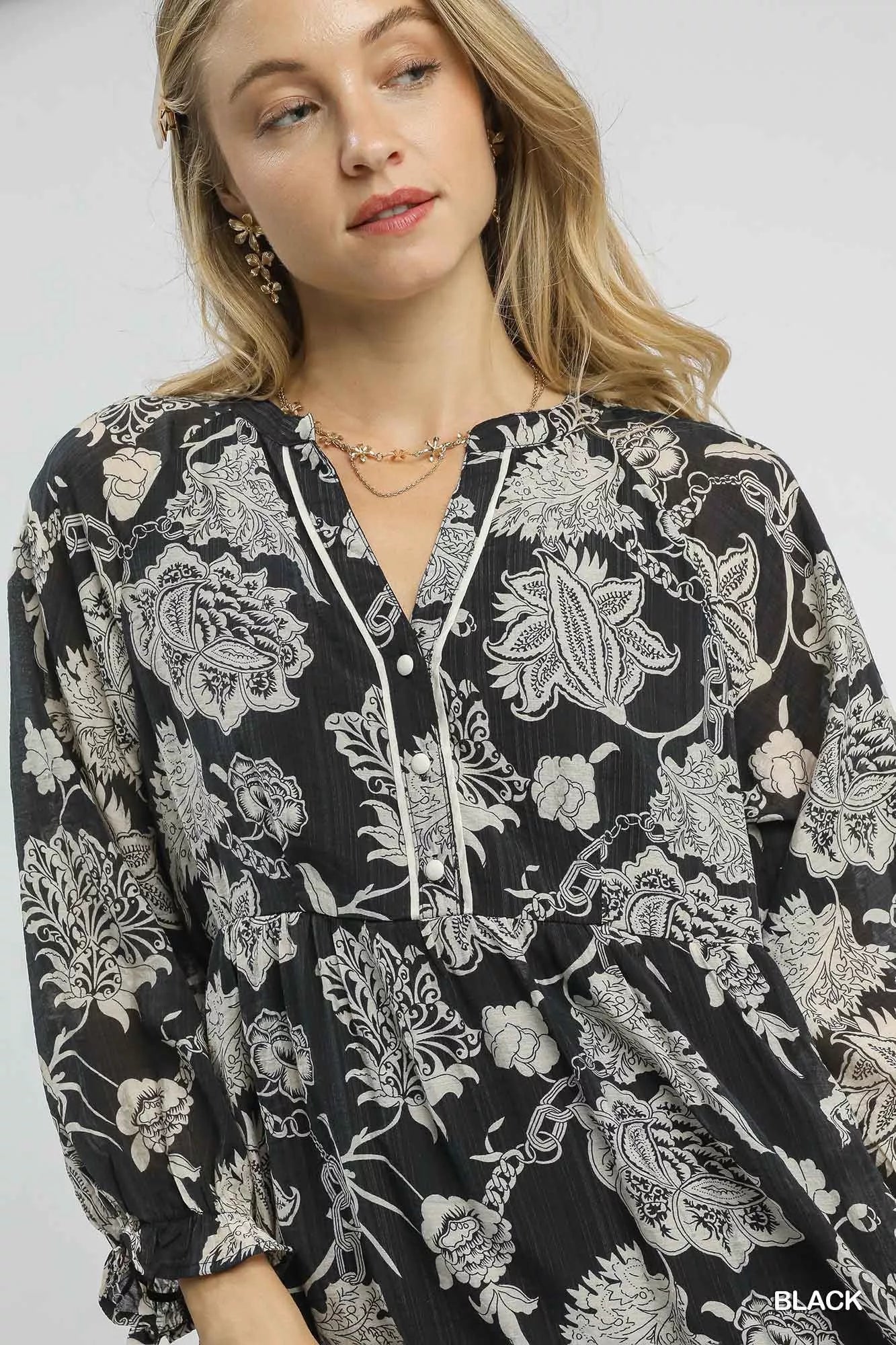 Umgee Floral Print Boho Midi Dress