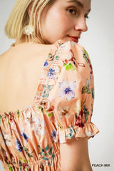 Umgee Floral Print Puff Sleeve Mini Dress