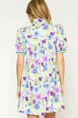 Umgee Floral Print Short Puff Sleeve Mini Dress