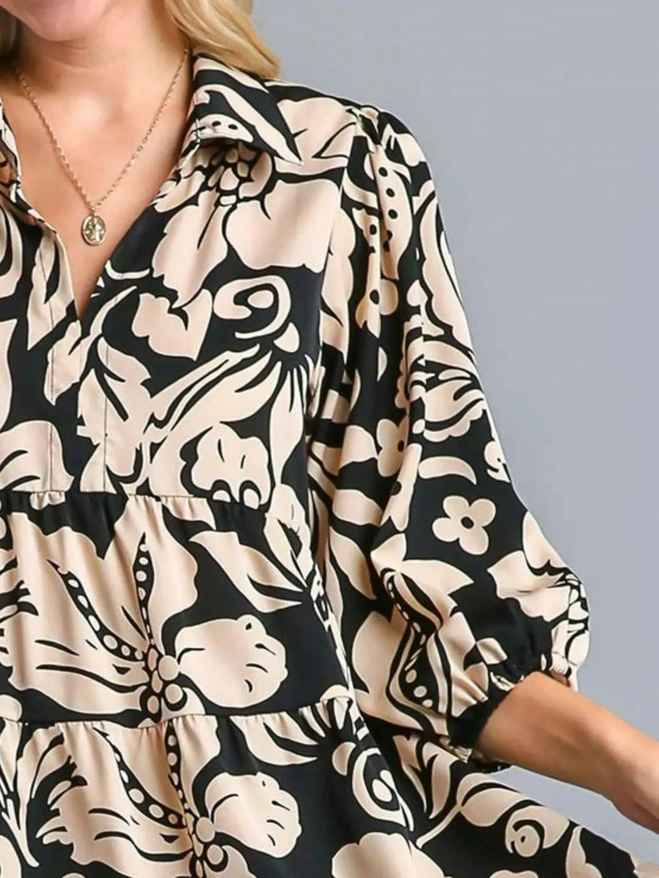 Umgee Floral Print Tiered Midi Dress