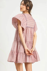 Umgee Floral Ruffled Cap Sleeve Tiered Mini Dress