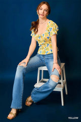 Umgee Floral Smocked Peplum Blouse