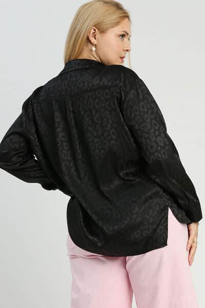 Umgee Full Size Animal Jacquard Print Button Up Long Sleeve Shirt Plus Size