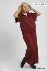 Umgee Full Size Half-Zip Short Sleeve Top Plus Size