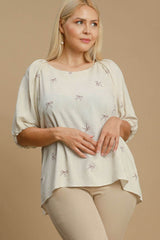 Umgee Full Size Linen Blend Ribbon Embroidered Top Plus Size