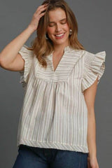 Umgee Full Size Striped Babydoll Top Plus Size Dust Storm / S