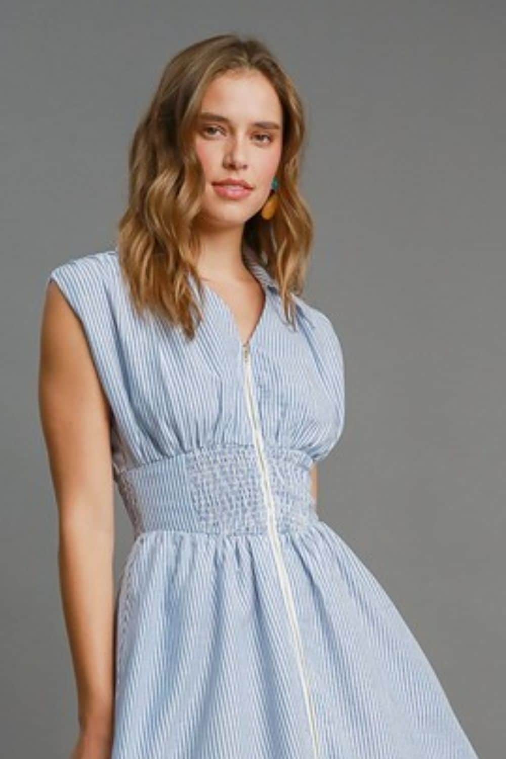 Umgee Full Size Striped Midi Dress with Smocked Waist Plus Size