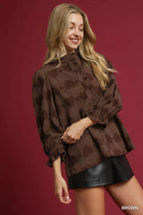 Umgee Heart Jacquard Ruffle Trim Shirt