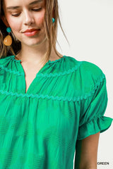 Umgee Heart Pattern Short Sleeve Ruffle Babydoll Dress