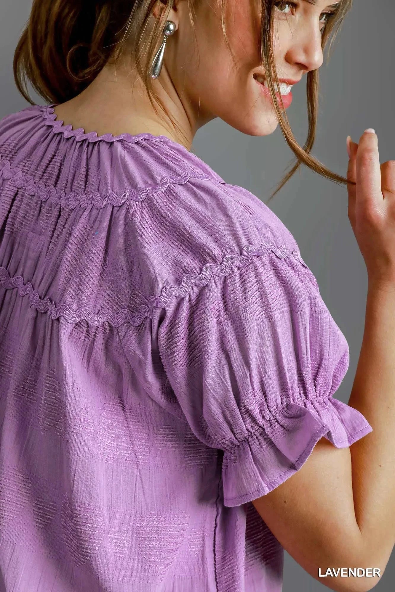 Umgee Heart Pattern Short Sleeve Ruffle Babydoll Dress