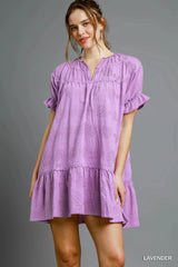 Umgee Heart Pattern Short Sleeve Ruffle Babydoll Dress Lavender / S