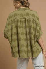 Umgee Jacquard Heart Collared Shirt