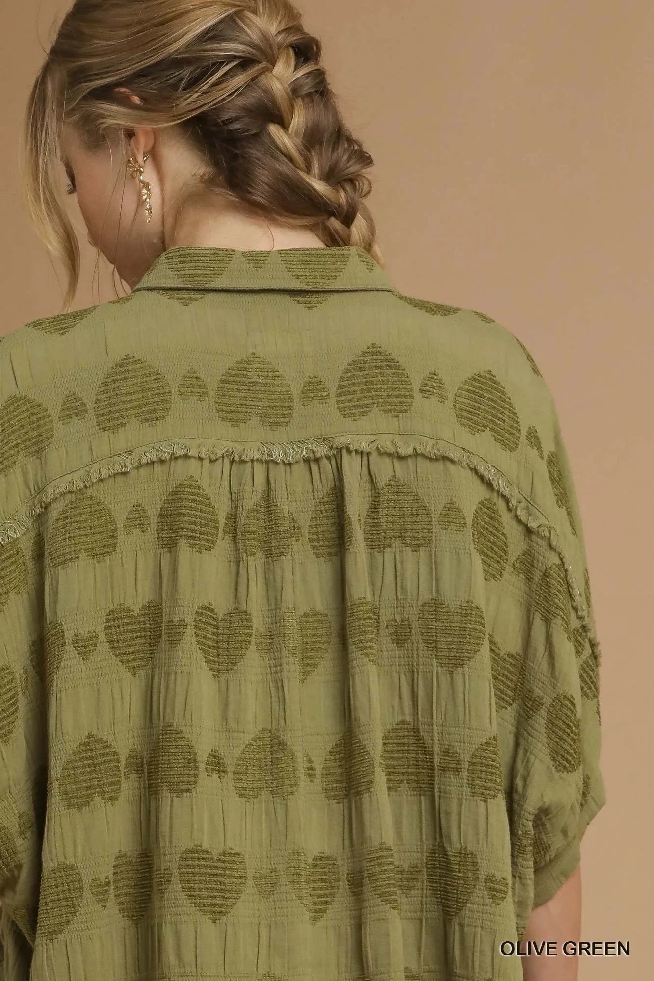 Umgee Jacquard Heart Collared Shirt