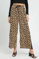 Umgee Leopard Print Wide-Leg Drawstring Pants NATURAL / S