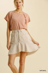 Umgee Linen Blend 5 Pockets High Low Skirt with Frayed Hem NATURAL / S