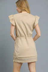 Umgee Luxeknit Ruffle Sleeve Drawstring Mini Dress