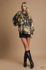 Umgee Metallic Fabric Blouse with Balloon Sleeves