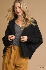 Umgee Open Front Cardigan with Front Pockets Black / S