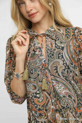 Umgee Paisley Print Peplum Blouse
