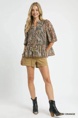 Umgee Paisley Print Peplum Blouse