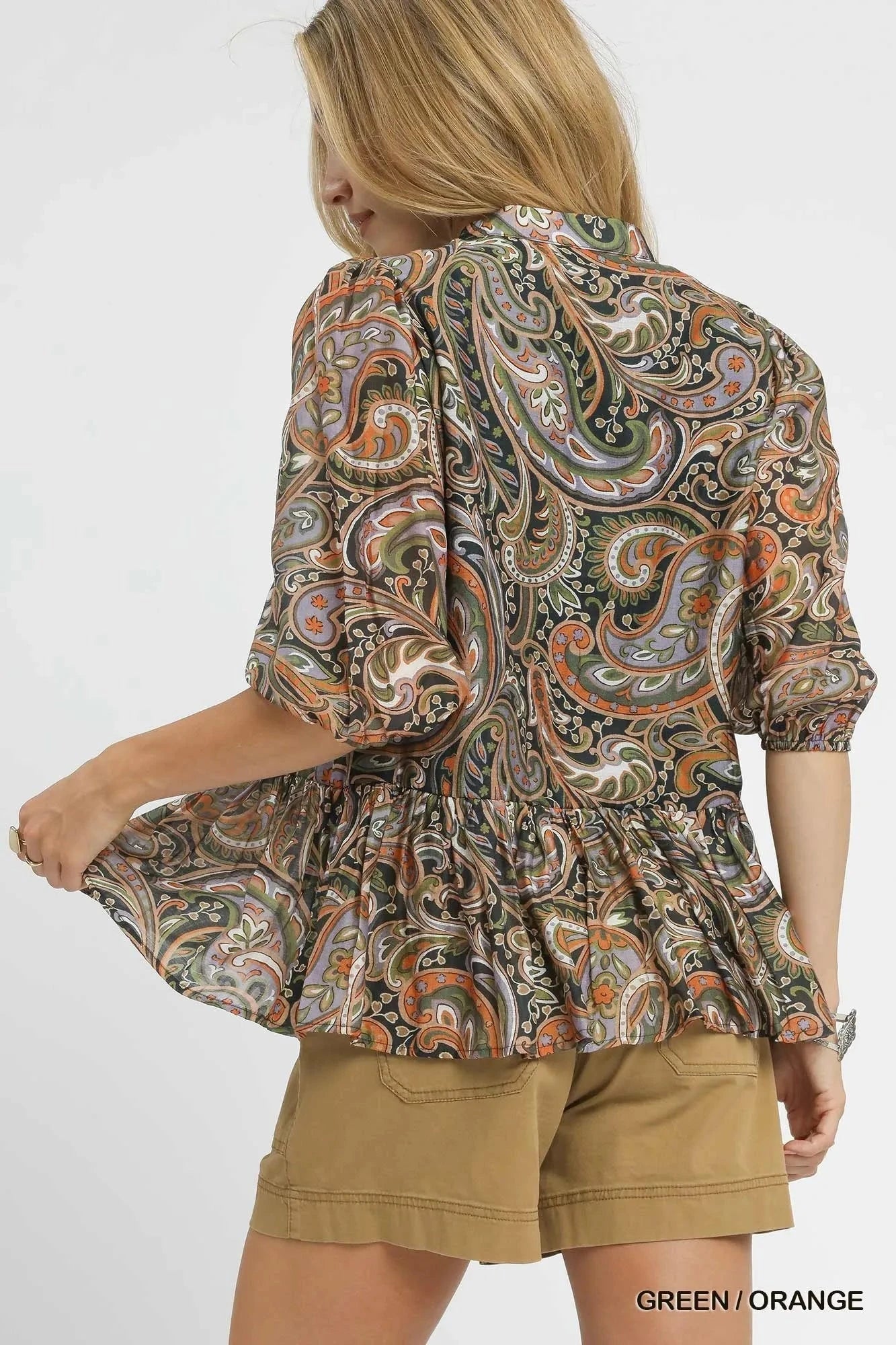 Umgee Paisley Print Peplum Blouse