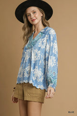 Umgee Printed Long Sleeve Blouse