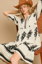 Umgee Printed Notched Midi Dress Cream / S