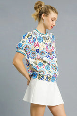 Umgee Retro Floral Puff Sleeve Top