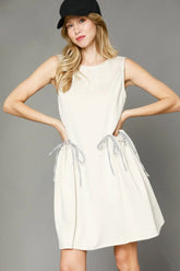 Umgee Round Neck Sleeveless Tank Dress with Pockets Ivory / XS