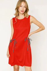 Umgee Round Neck Sleeveless Tank Dress with Pockets Red / XS