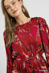 Umgee Ruffled Hem Printed Balloon Sleeve Dress