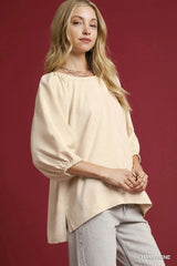 Umgee Satin Jacquard Balloon Sleeve Blouse