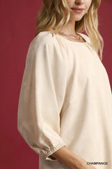 Umgee Satin Jacquard Balloon Sleeve Blouse