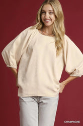 Umgee Satin Jacquard Balloon Sleeve Blouse CHAMPAGNE / S