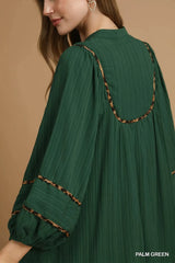 Umgee Textured Babydoll Dress with Leopard Trim