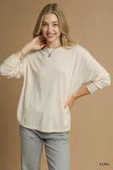Umgee Textured Knit Long Sleeve Top ECRU / S