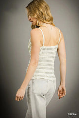 Umgee Textured Ruffle Trim Smocked Cami