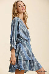Umgee Tie Dye Ruffled Layered Dress with Elastic Waistband