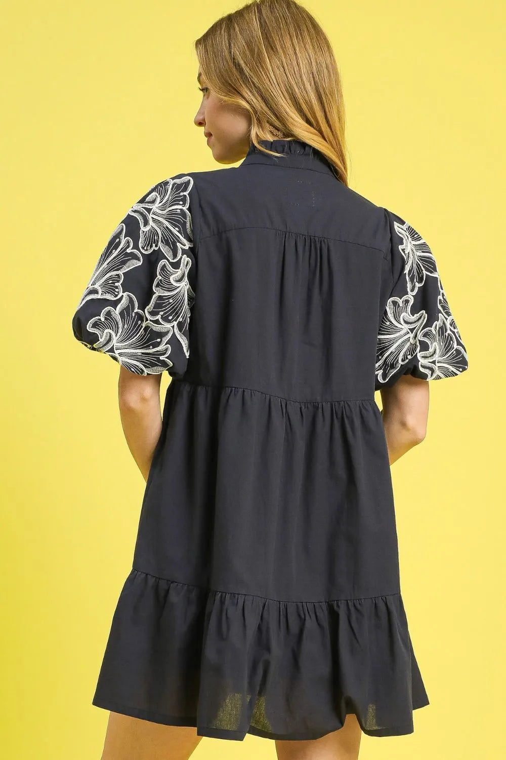 Umgee Tiered Embroidered Puff Sleeve Mini Dress