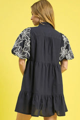 Umgee Tiered Embroidered Puff Sleeve Mini Dress