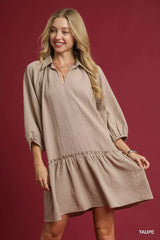 Umgee V-Neck Tiered Mini Dress TAUPE / S