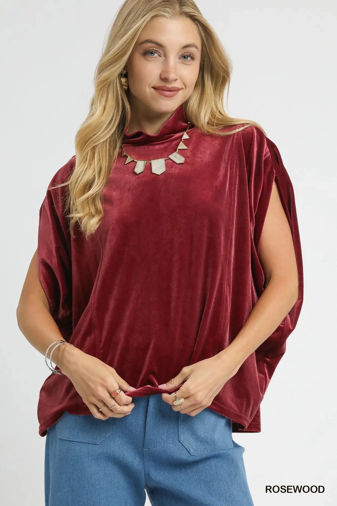 Umgee Velvet Mock Neck Sleeveless Blouse