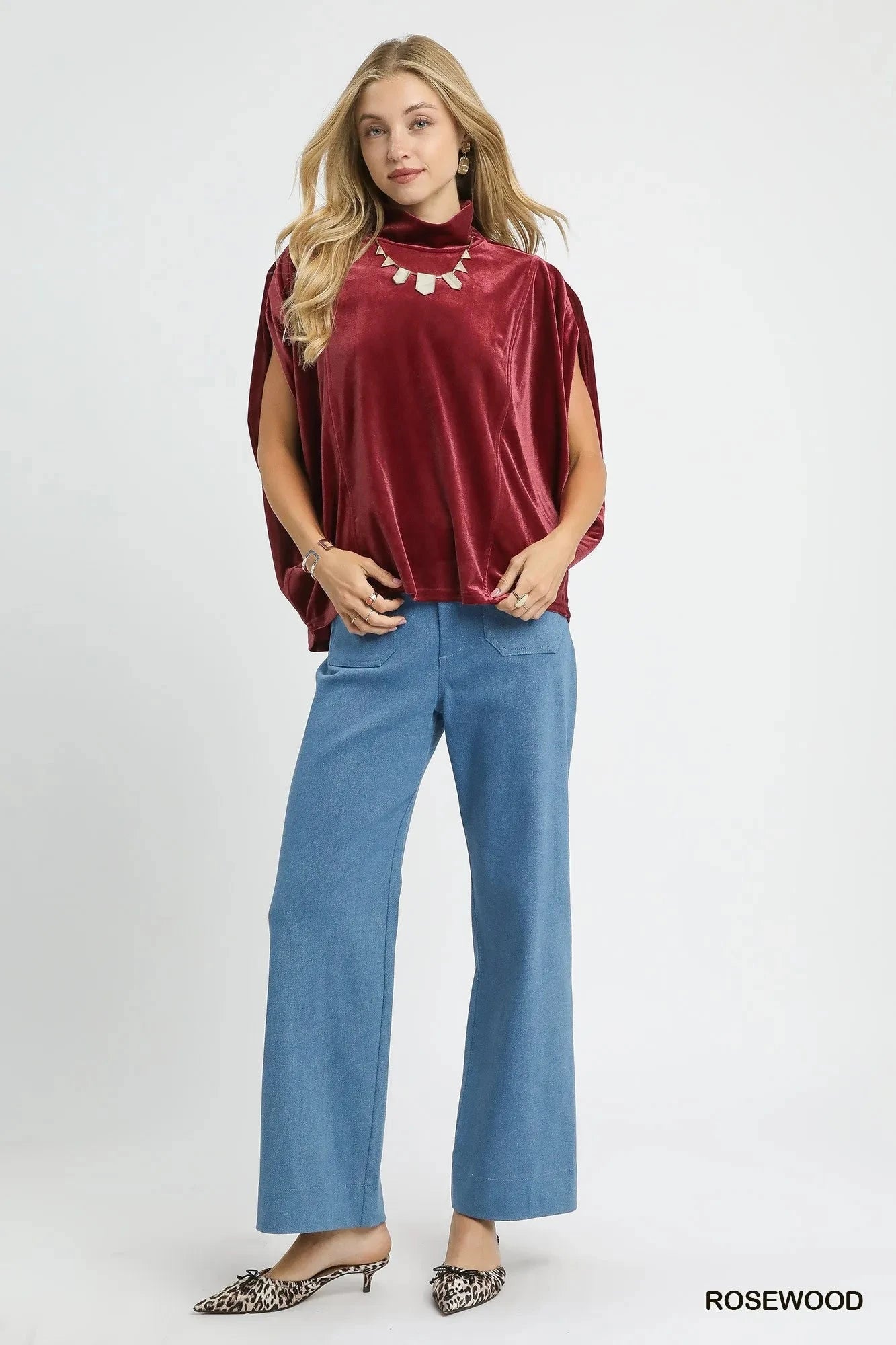 Umgee Velvet Mock Neck Sleeveless Blouse ROSEWOOD / S