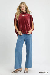 Umgee Velvet Mock Neck Sleeveless Blouse ROSEWOOD / S