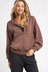 Umgee Zip-Up Fleece Hooded Jacket MOCHA / XS
