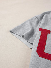USA Lettering Patch Notched Neck T-Shirt