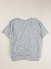 USA Lettering Patch Notched Neck T-Shirt
