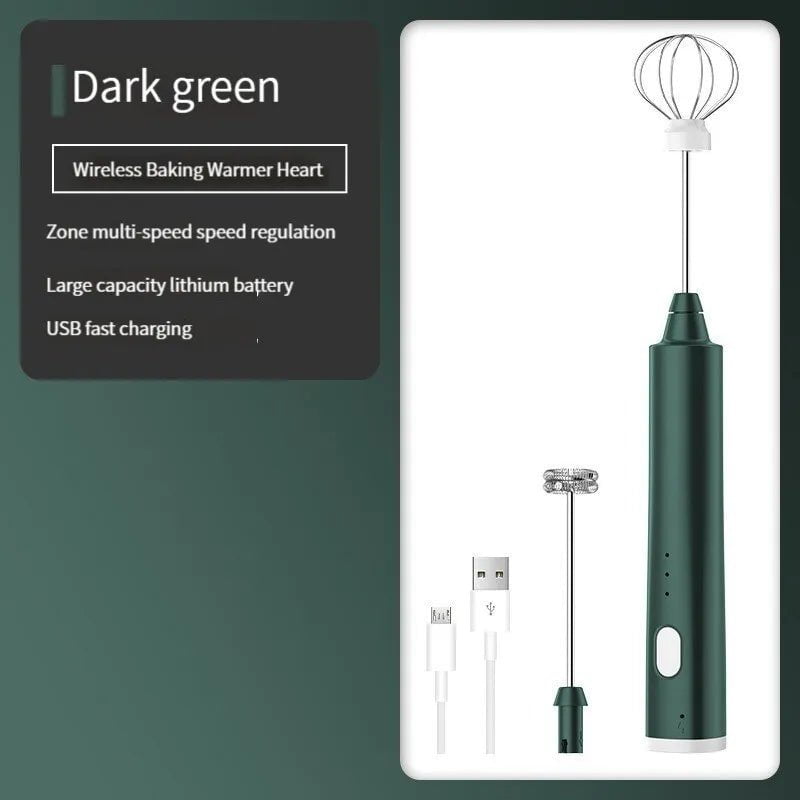 USB Rechargeable Handheld Milk Frother - 3 Speeds Electric Foam Maker for Coffee Drinks Green